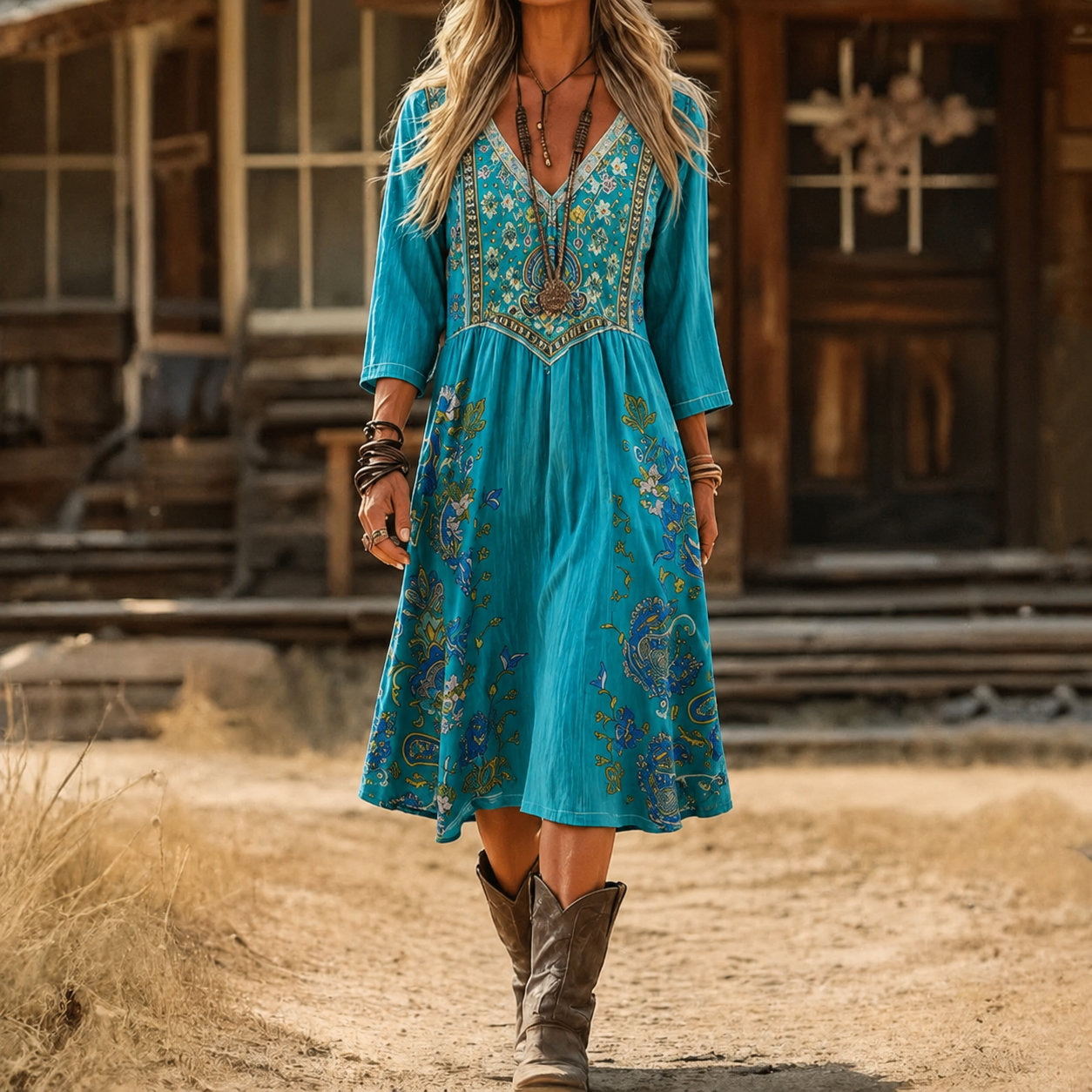 Karin – Dress with a Bohemian floral pattern