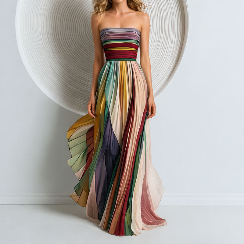 Strapless Maxi Dress Women Flowing Multicolor Pleats for Effortless Elegance  - Image 1