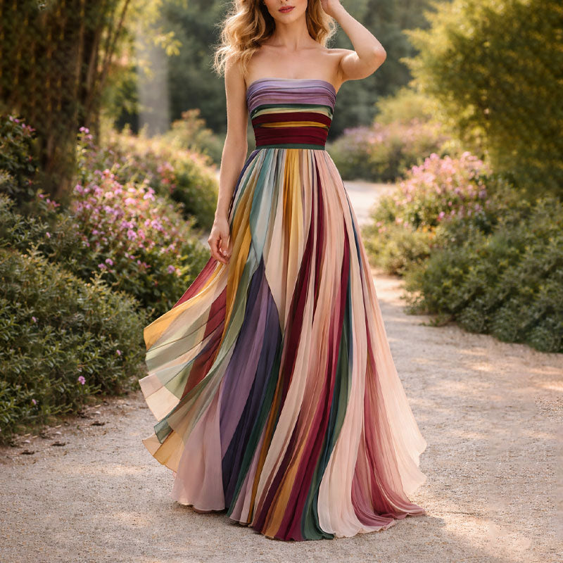 Strapless Maxi Dress Women Flowing Multicolor Pleats for Effortless Elegance  - Image 2