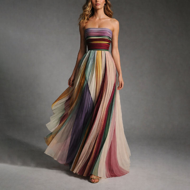Strapless Maxi Dress Women Flowing Multicolor Pleats for Effortless Elegance  - Image 3