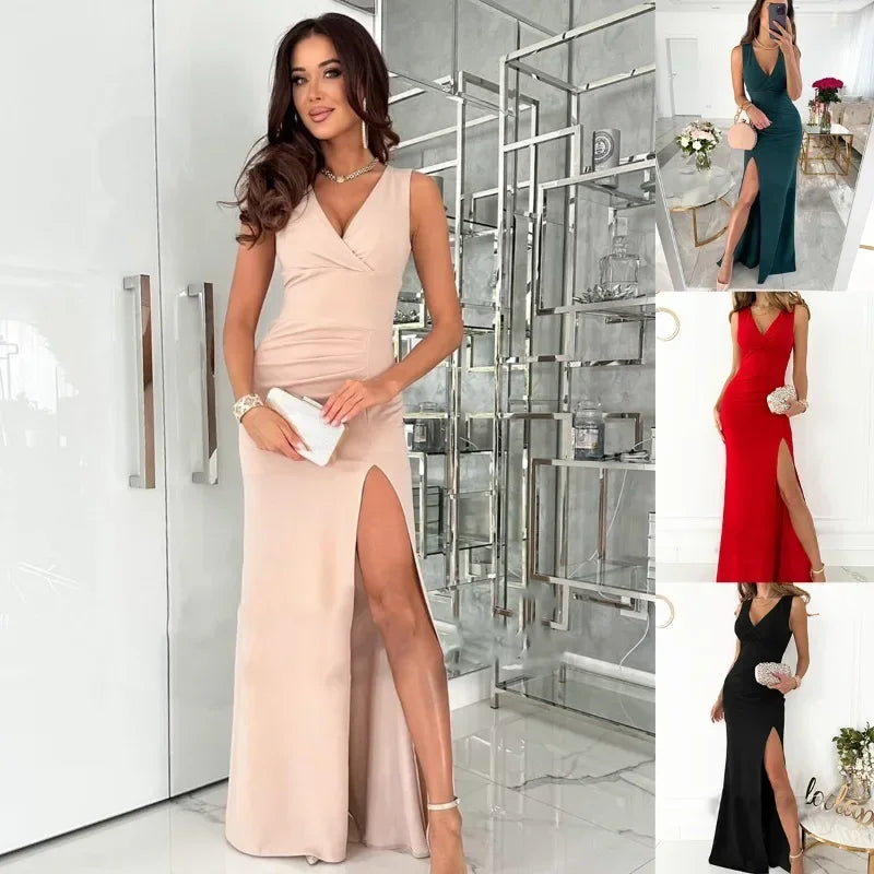 Evening Dress Women's V-Neck with Side Slit - Image 6