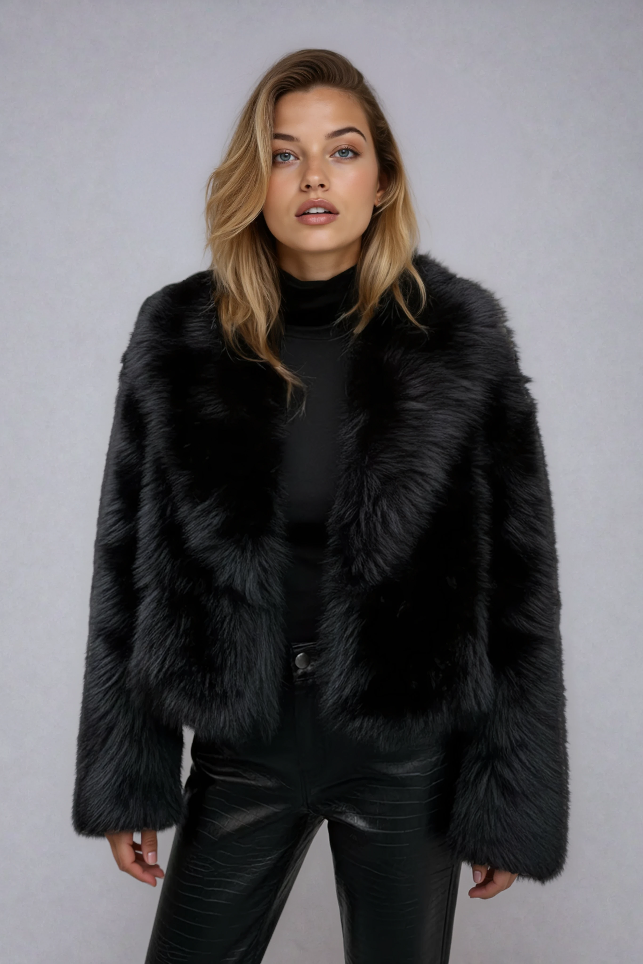 Faux Fur Jacket Women's Cropped Design with Soft Texture - Image 4