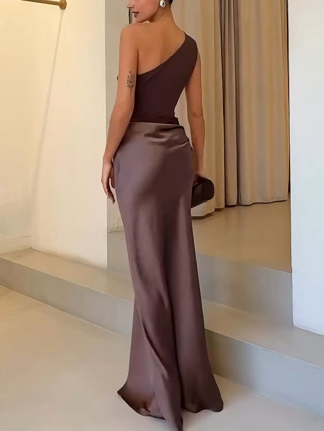 Luisa – Women One Shoulder Neck Pleated Dress - Image 7
