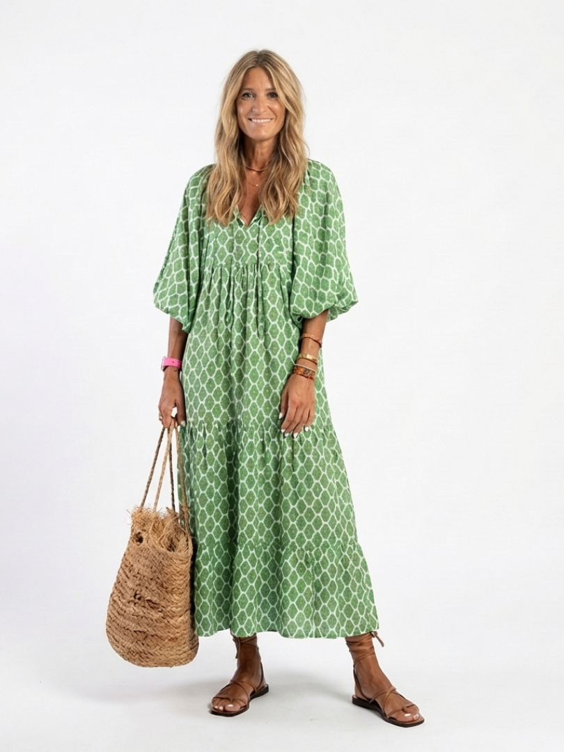 Carina – Elegantes Kleid mit V-Ausschnitt und Dreiviertelärmeln für Damen - Image 1