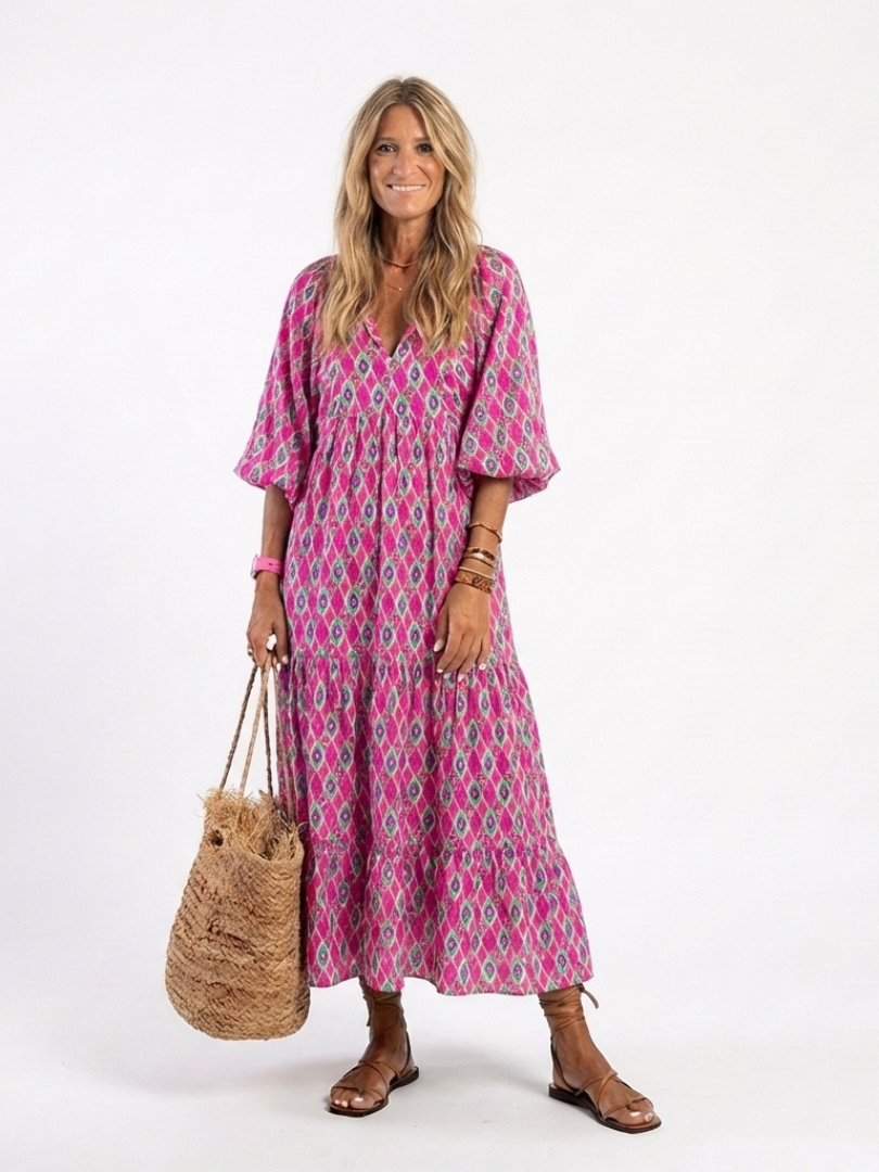 Carina – Elegantes Kleid mit V-Ausschnitt und Dreiviertelärmeln für Damen - Image 2