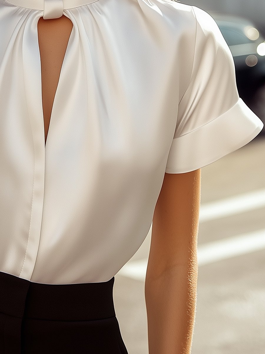 Elegant Blouse Women's with Keyhole Detail and Short Sleeves - Image 3
