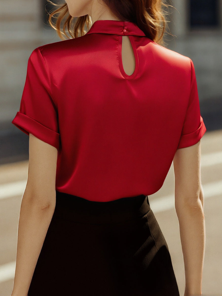 Elegant Blouse Women's with Keyhole Detail and Short Sleeves - Image 8