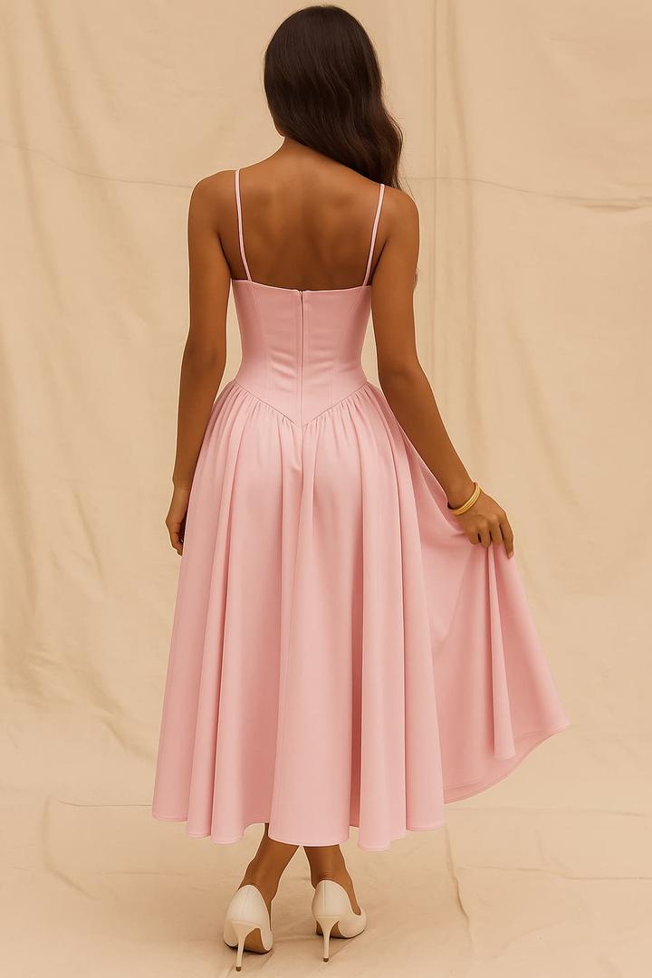 Midi Dress Women's Sweetheart Neckline with Flared Skirt - Image 2