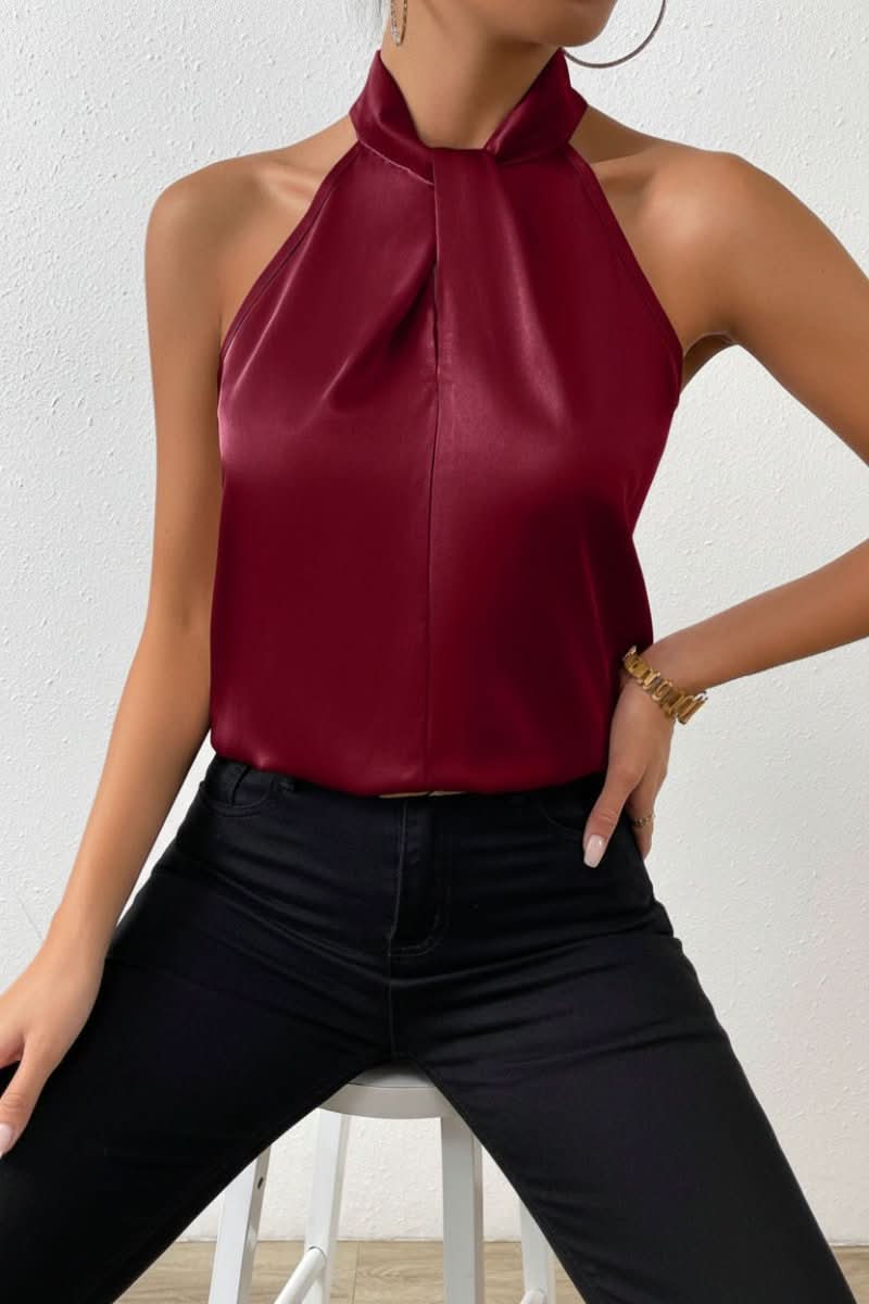 Halter Neck Blouse Women's Elegant Fit with Flattering Drape - Image 5