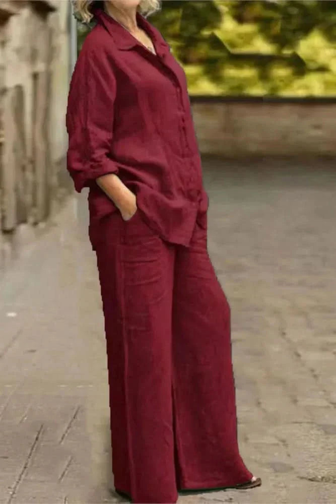 Two-Piece Set Women's Relaxed Fit with Wide-Leg Pants - Image 3