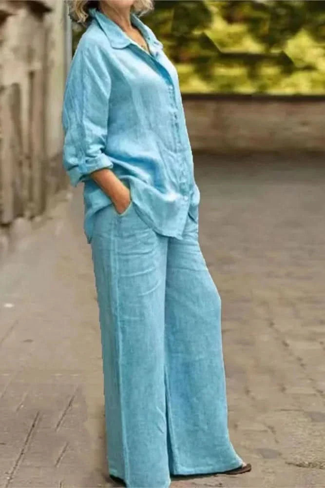 Two-Piece Set Women's Relaxed Fit with Wide-Leg Pants - Image 4