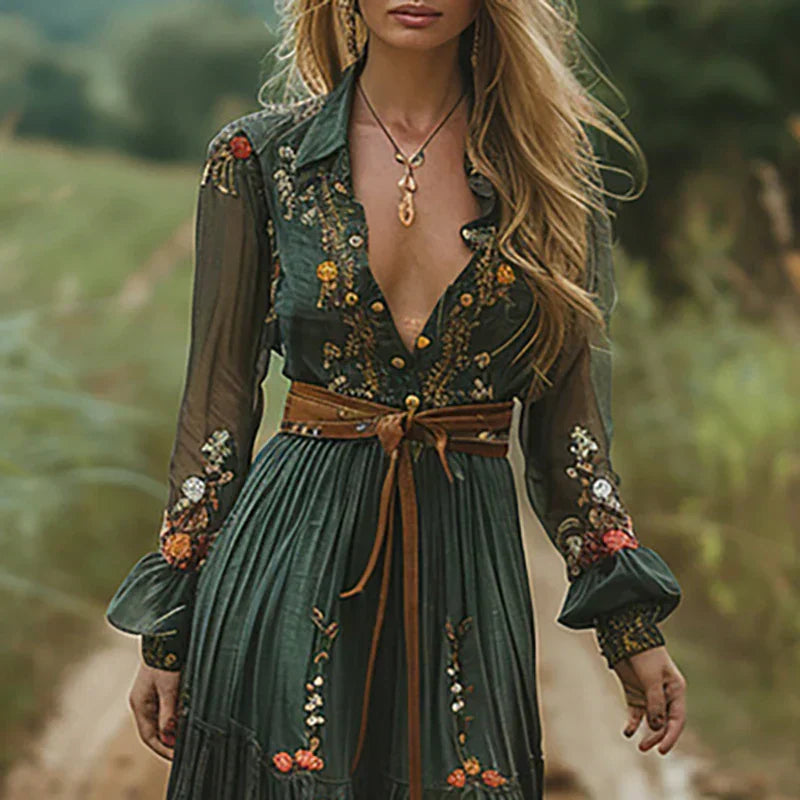 Helga – Women Bohemian Floral  Dress - Image 2