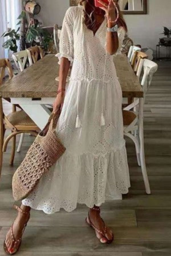 Hazel –  Floral Tassel V-Neck Dress - Image 2