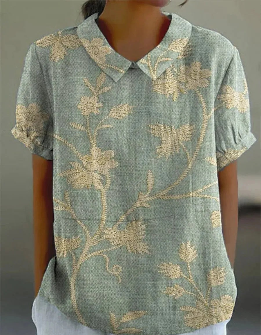 Lila – Women Embroidered Short Sleeve Blouse - Image 1
