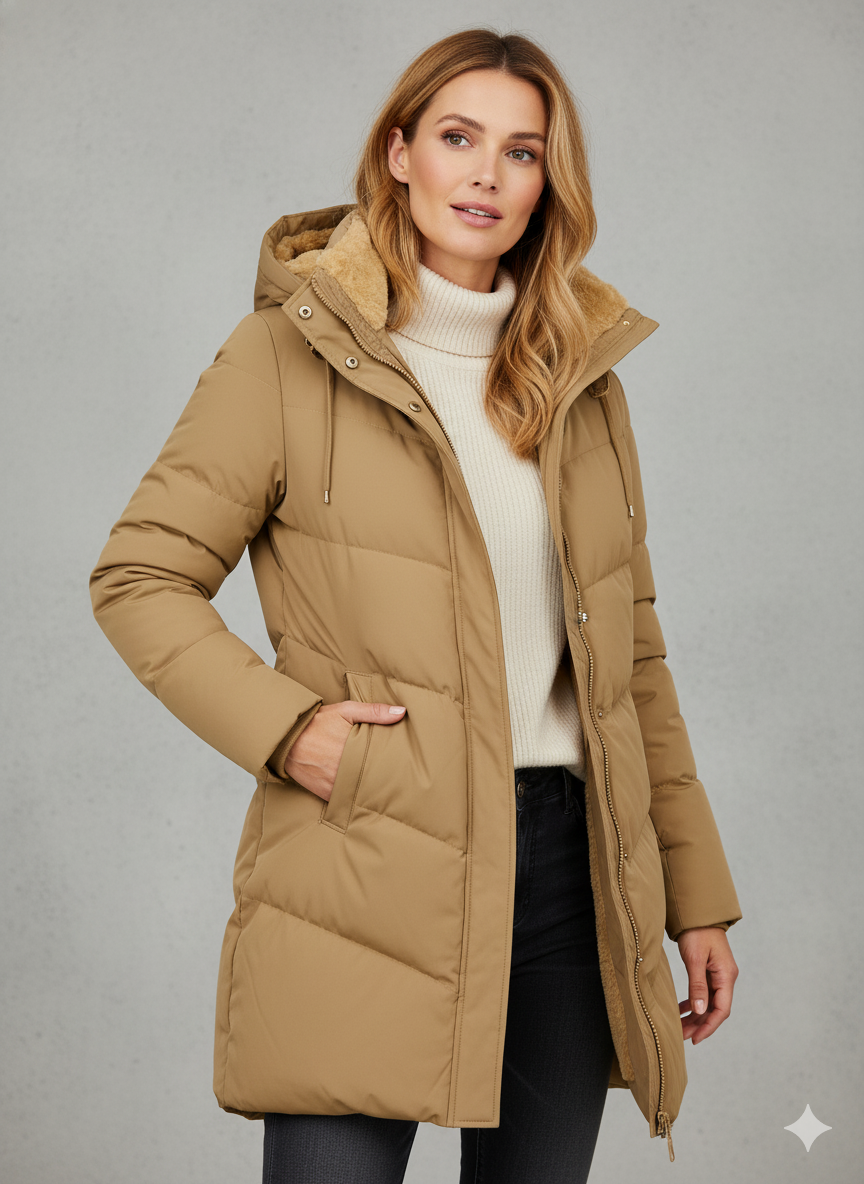 Long down jacket for women with a hood and cozy lining - J&B; - 6 - Elvaroza.com