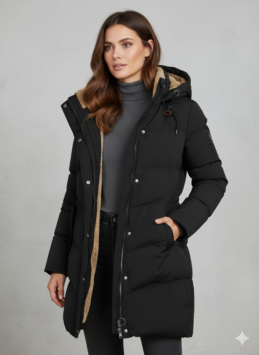 Long down jacket for women with a hood and cozy lining - J&B; - 2 - Elvaroza.com