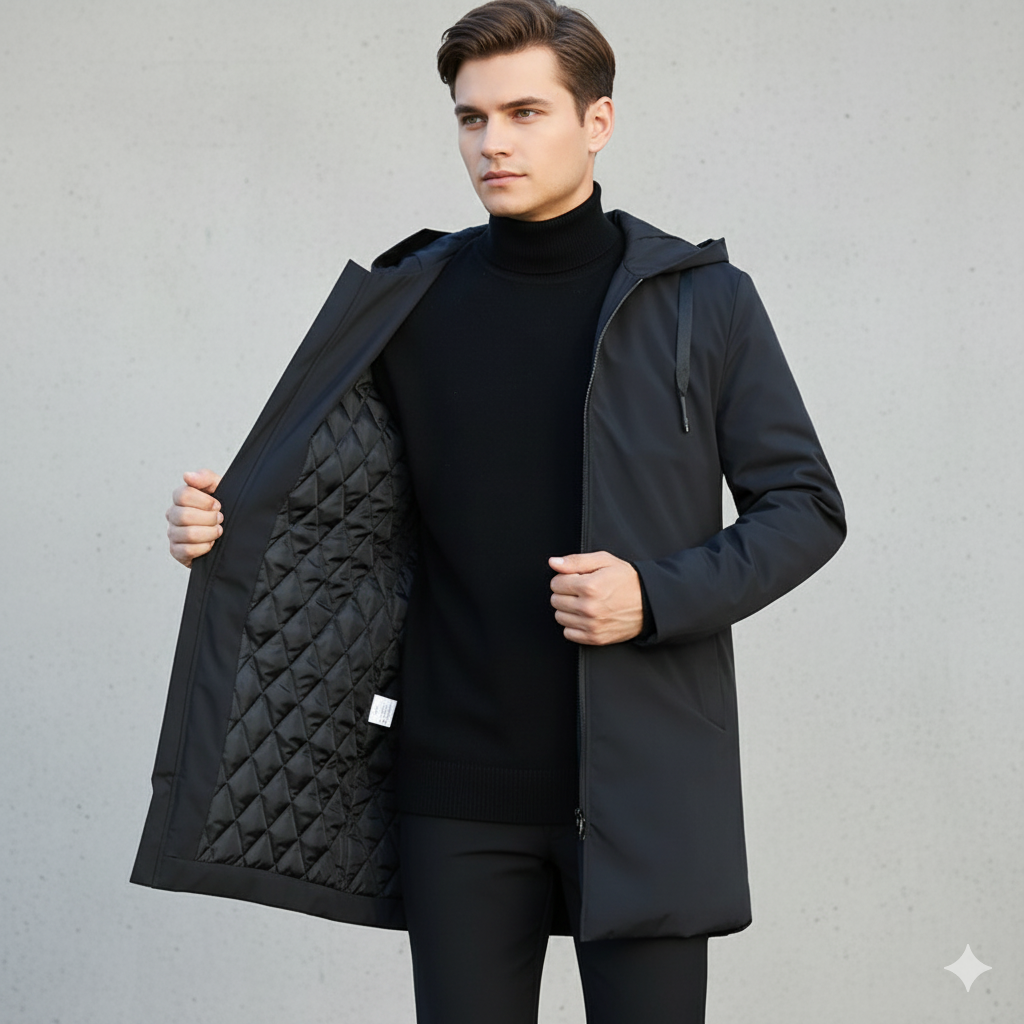 Long Men's Jacket with Hood and Zipper - J&B; - 2 - Elvaroza.com