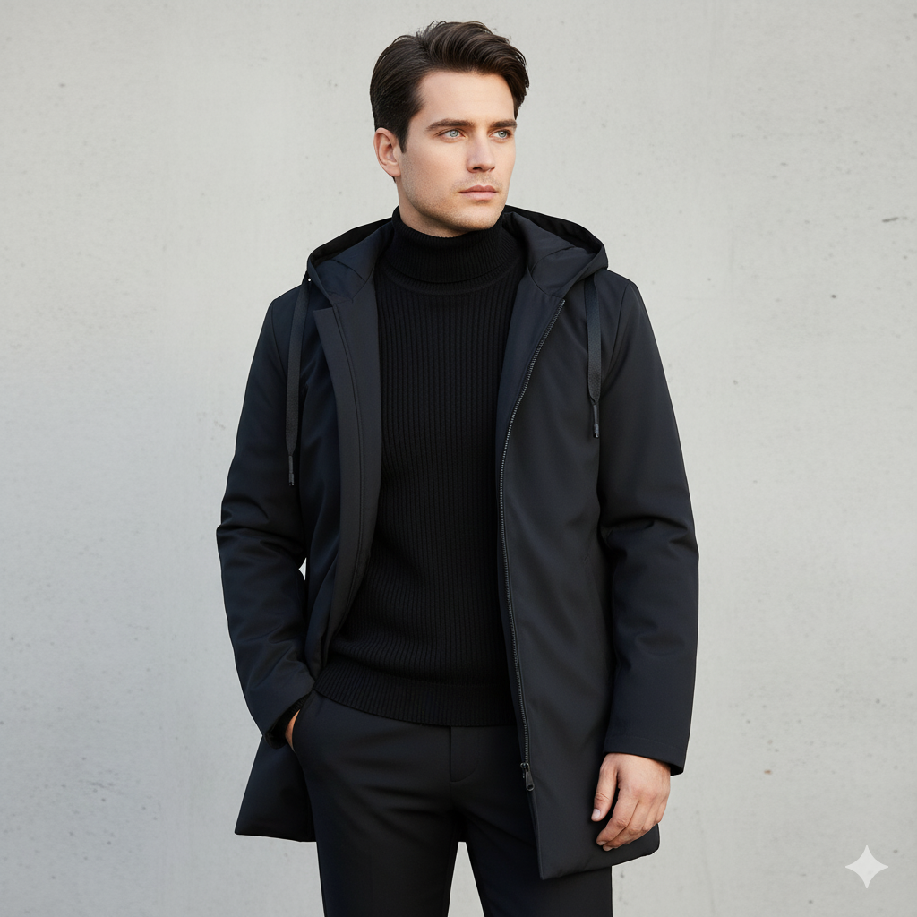 Long Men's Jacket with Hood and Zipper - J&B; - 1 - Elvaroza.com