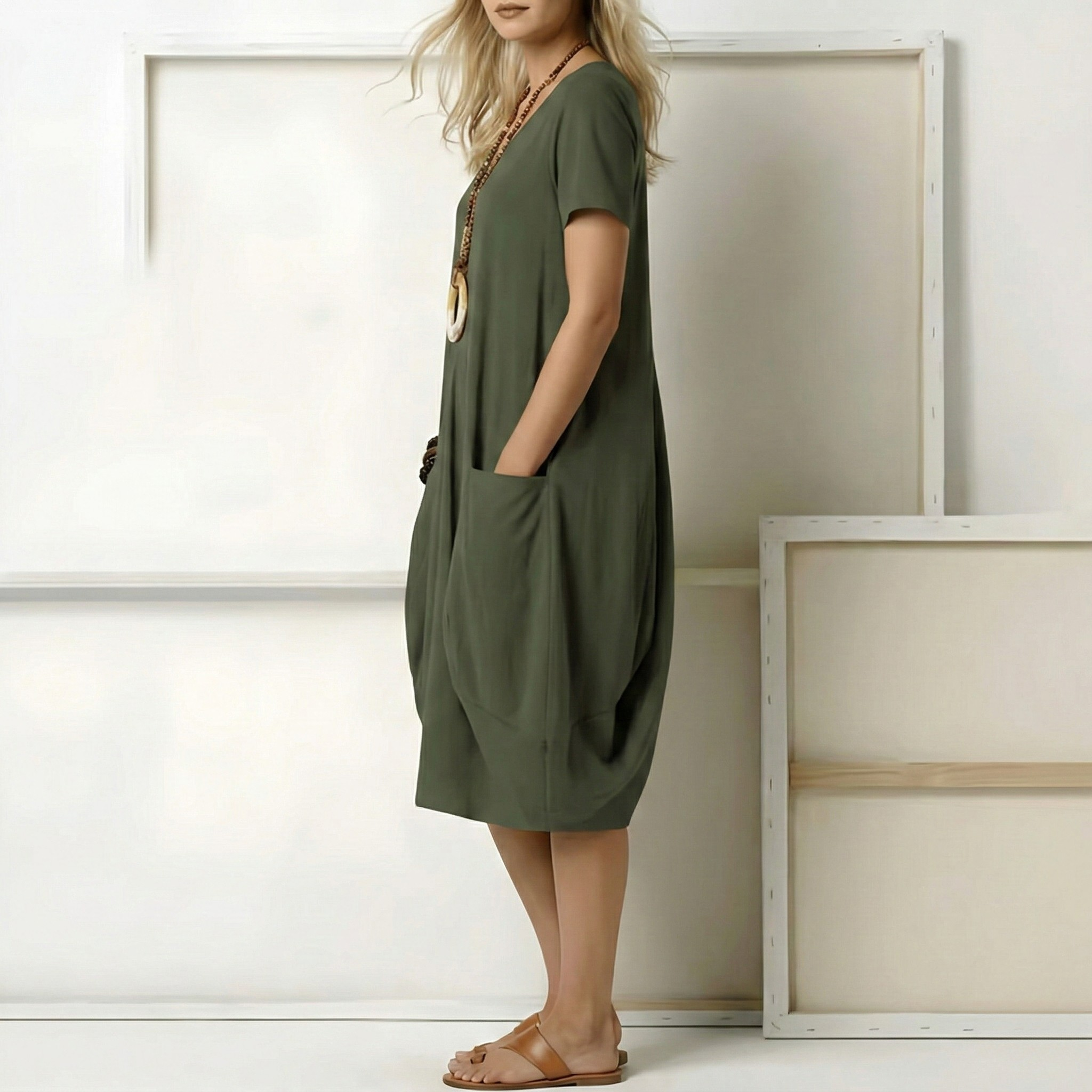 Daniela – Short Sleeves with V-Neck Dress - Image 2