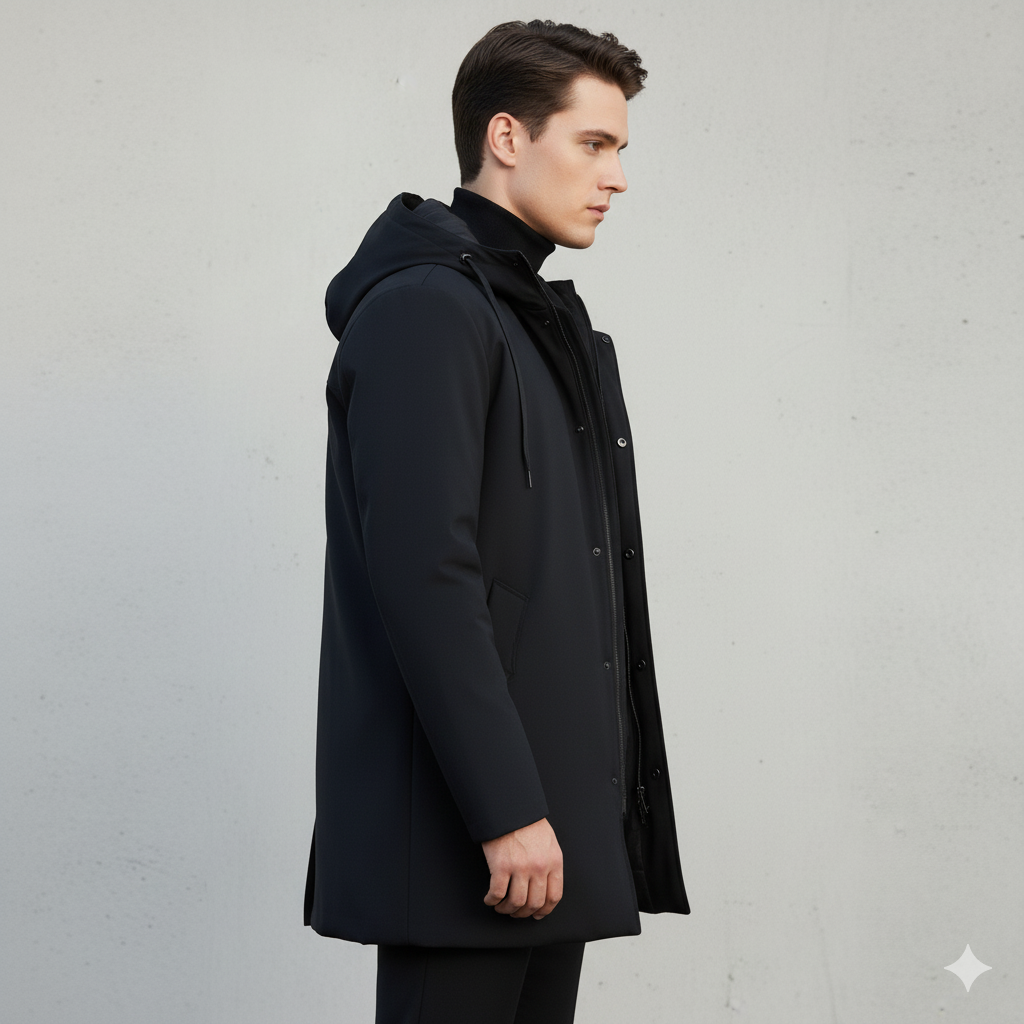 Long Men's Jacket with Hood and Zipper - J&B; - 3 - Elvaroza.com