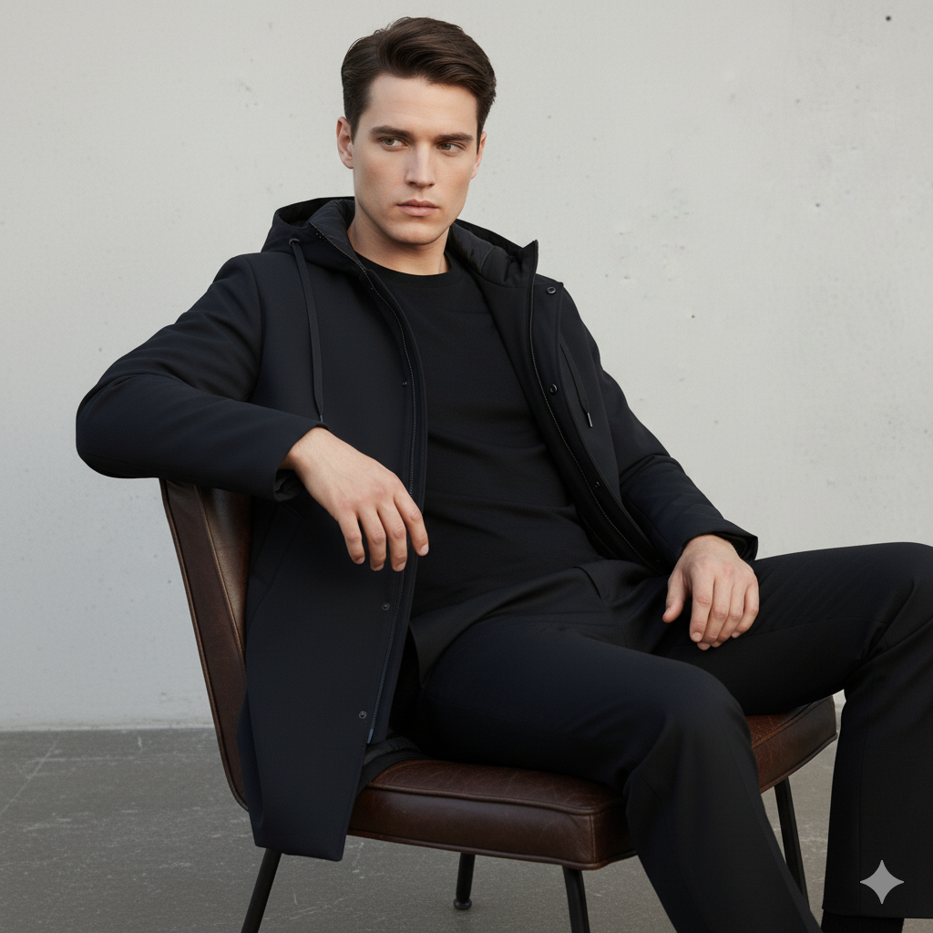 Long Men's Jacket with Hood and Zipper - J&B; - 4 - Elvaroza.com