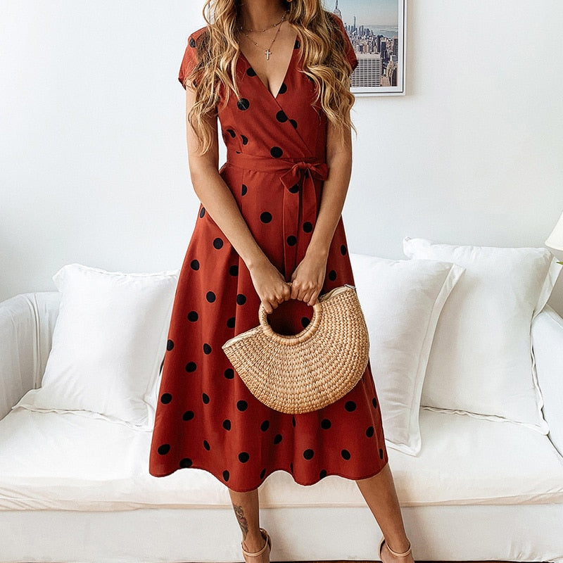 Midi Wrap Dress Women with Polka Dots and Flattering Tie - Image 5