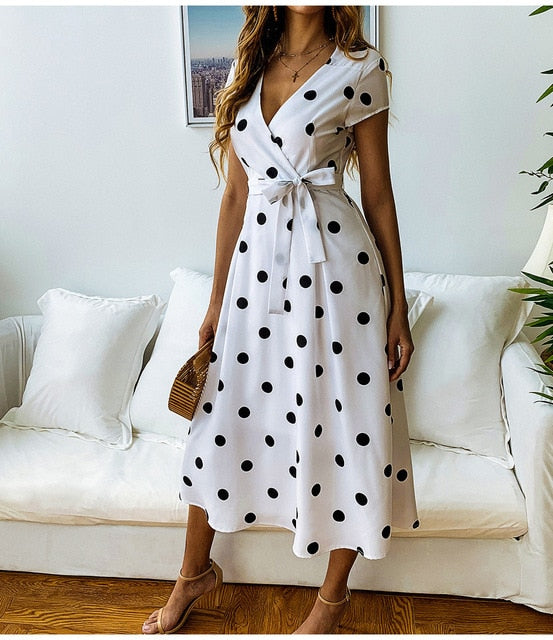 Midi Wrap Dress Women with Polka Dots and Flattering Tie - Image 4
