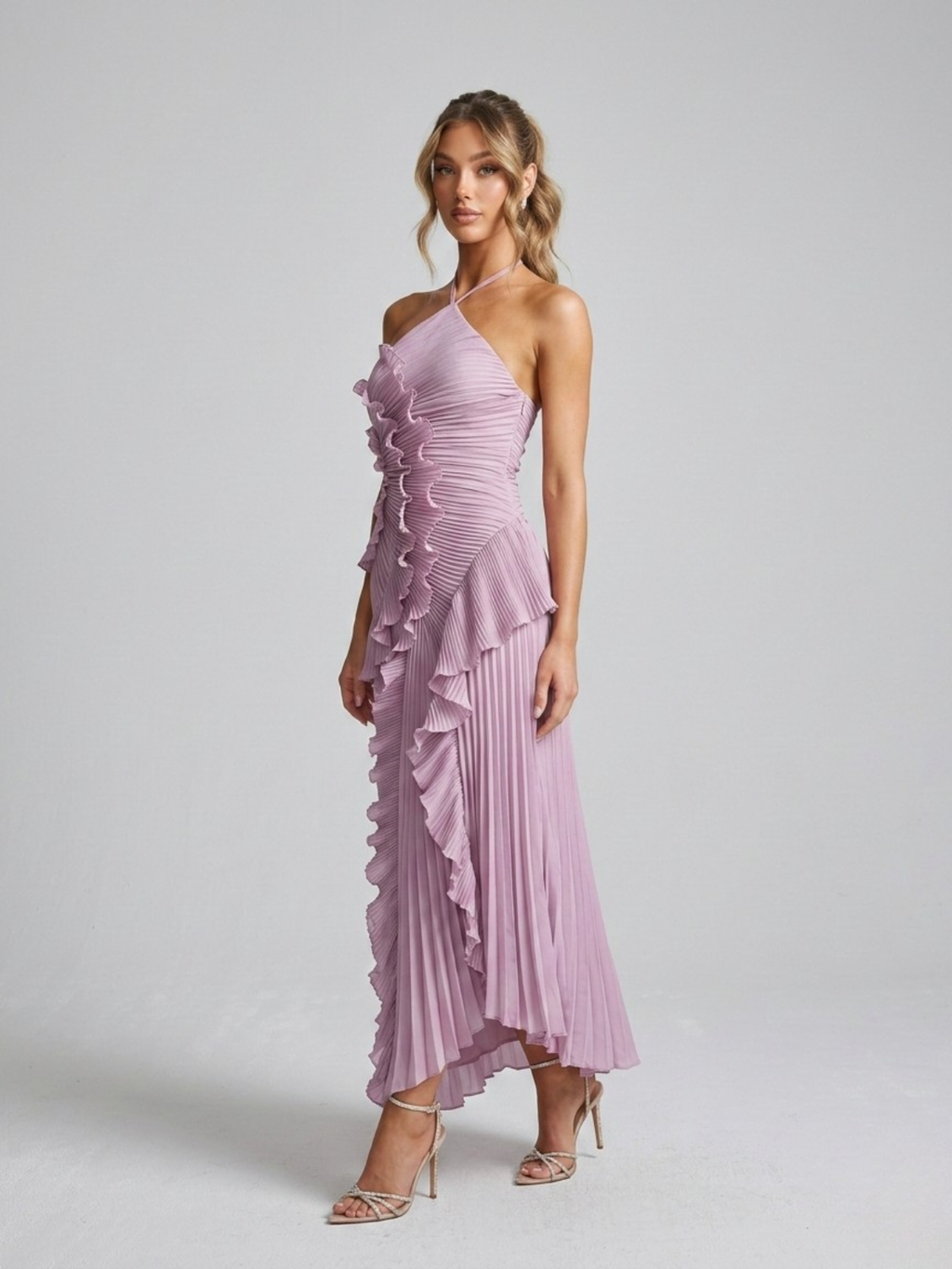Nicole – Pleated Ruffle Halterneck  Dress - Image 2