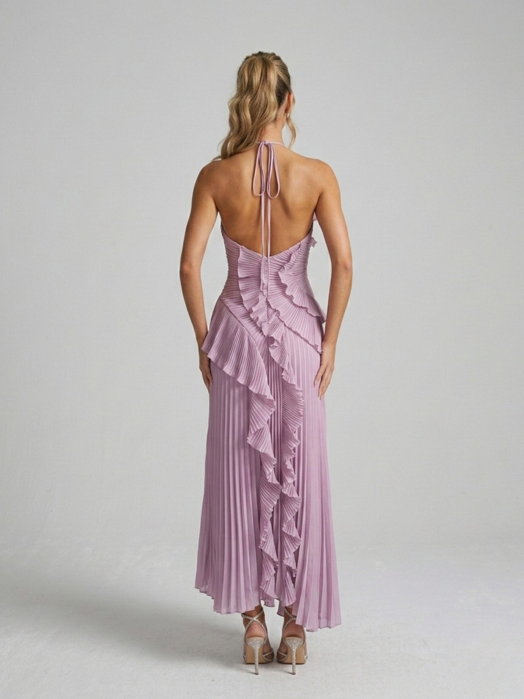Nicole – Pleated Ruffle Halterneck  Dress - Image 3