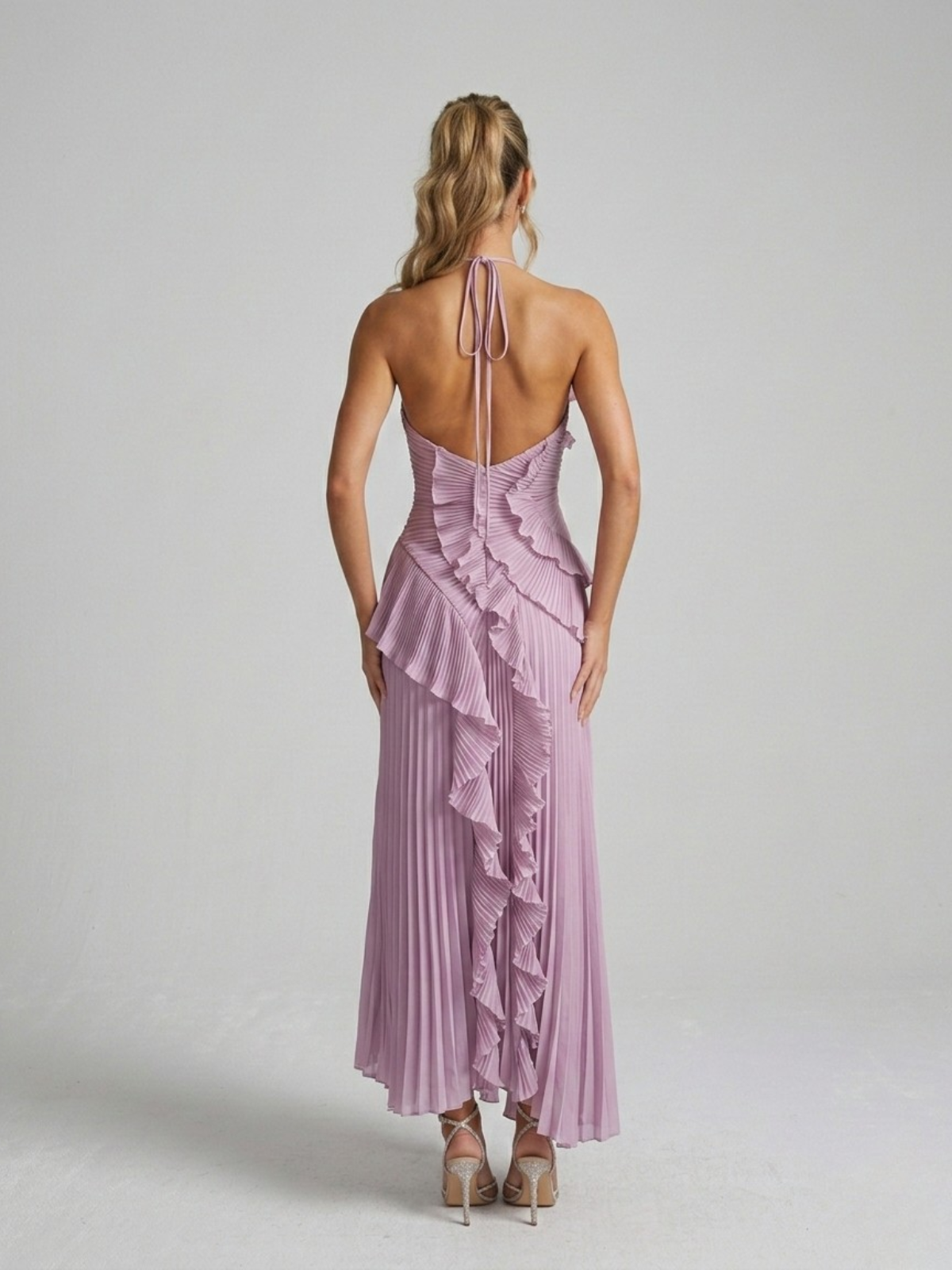 Nicole – Pleated Ruffle Halterneck  Dress - Image 3