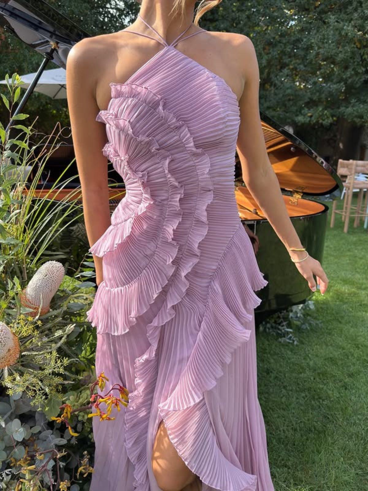 Nicole – Pleated Ruffle Halterneck  Dress - Image 9