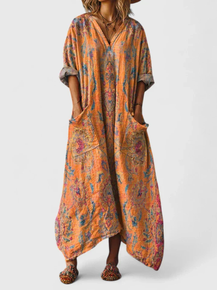 Anja – Boho Print Front Pocket Dress - Image 1