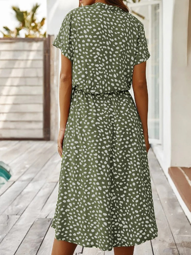 Midi Dress Women with Button Front and Flattering Drawstring Waist - Image 10