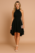 Halter Neck Women's Dress with Flowy High-Low Hem - Image 1