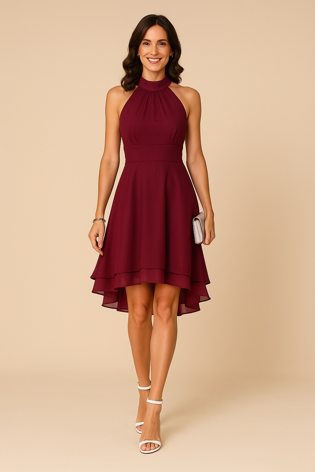 Halter Neck Women's Dress with Flowy High-Low Hem - Image 6