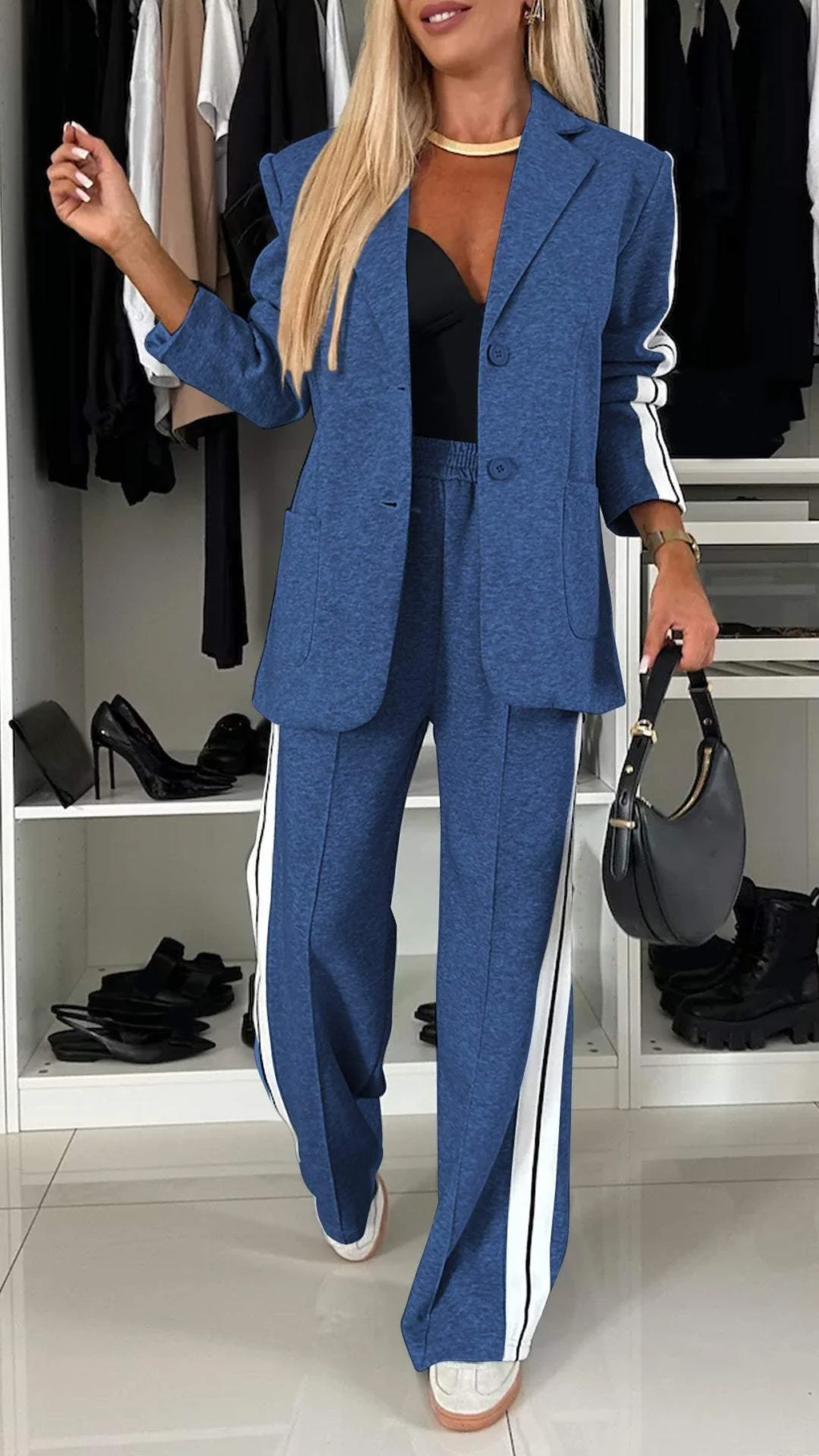 Two-piece set consisting of a blazer and pants in a relaxed fit for women, featuring a striped pattern - J&B; - 9 - Elvaroza.com