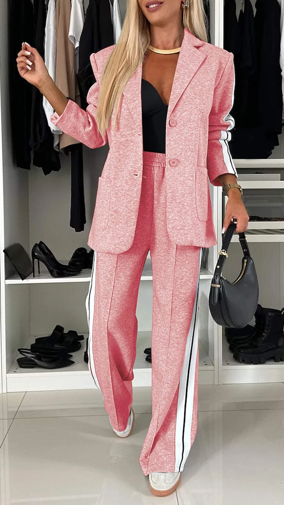 Two-piece set consisting of a blazer and pants in a relaxed fit for women, featuring a striped pattern - J&B; - 10 - Elvaroza.com