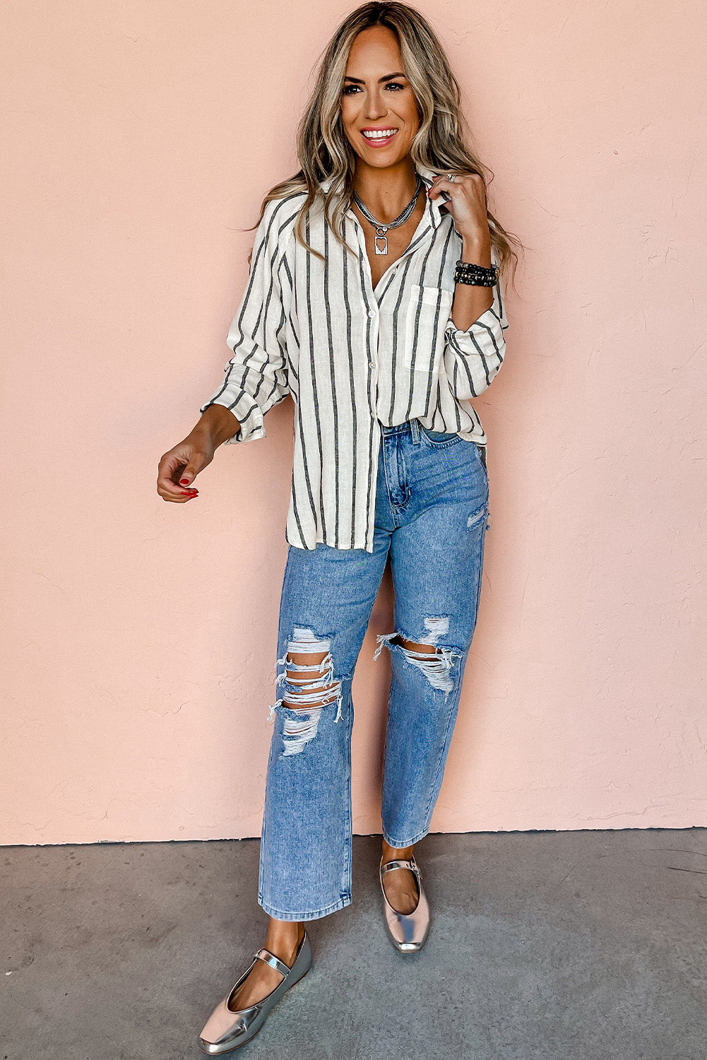 Paula – Stripe Chest Pocket Blouse - Image 4