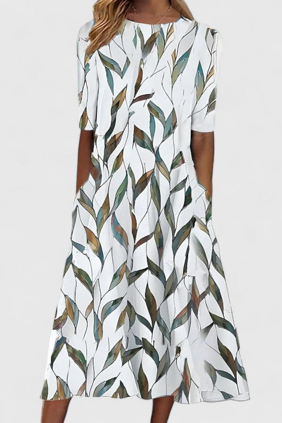 Florence – Floral Round-Neck Pocket Dress - Image 2
