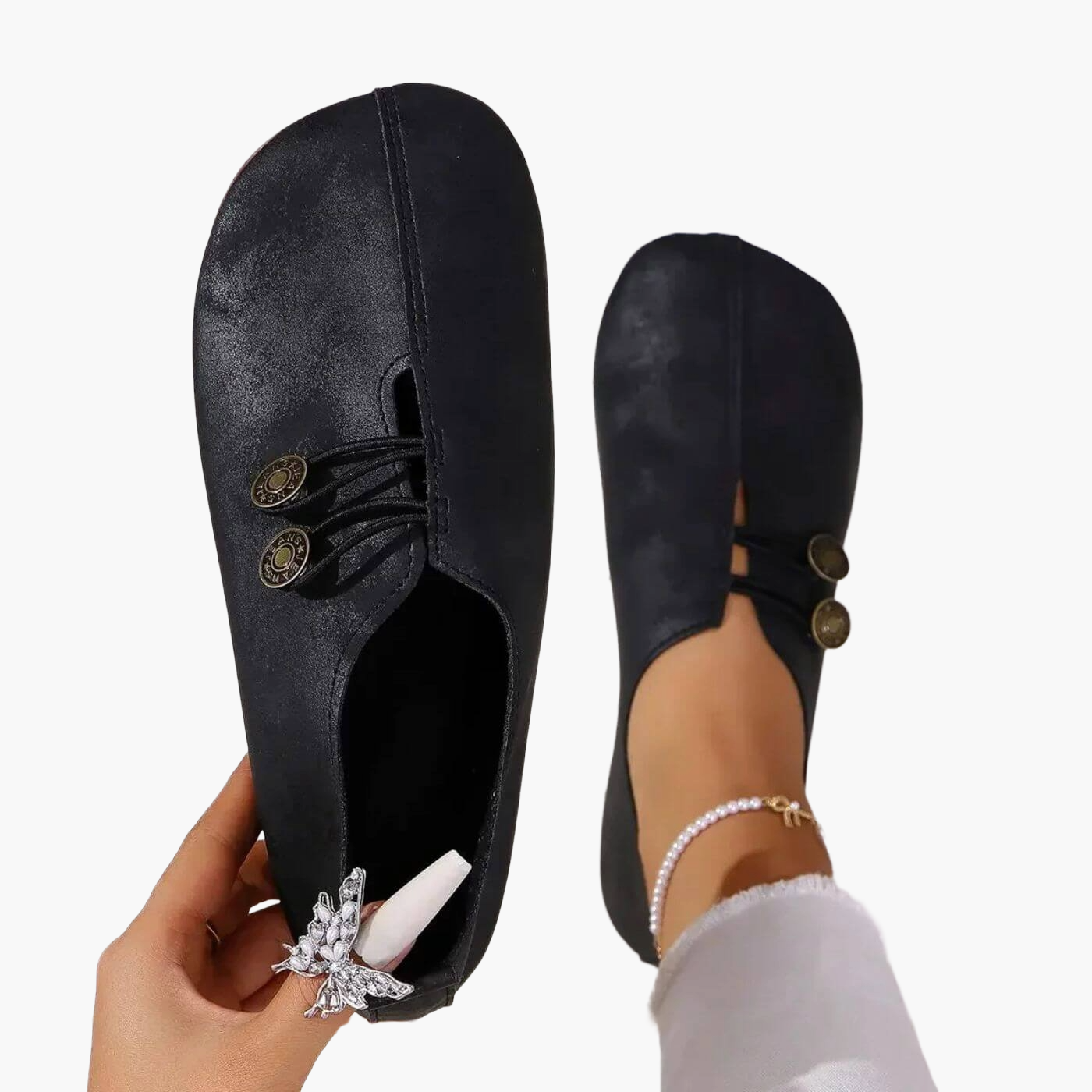 Leni – Stylish Button Closure Flats - Image 1