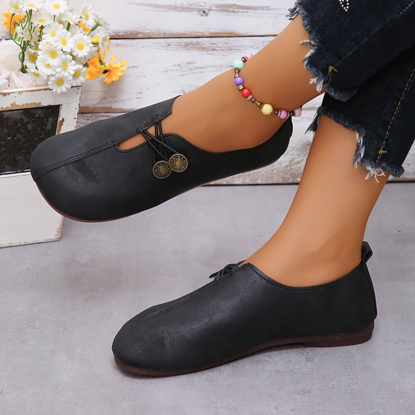 Leni – Stylish Button Closure Flats - Image 2