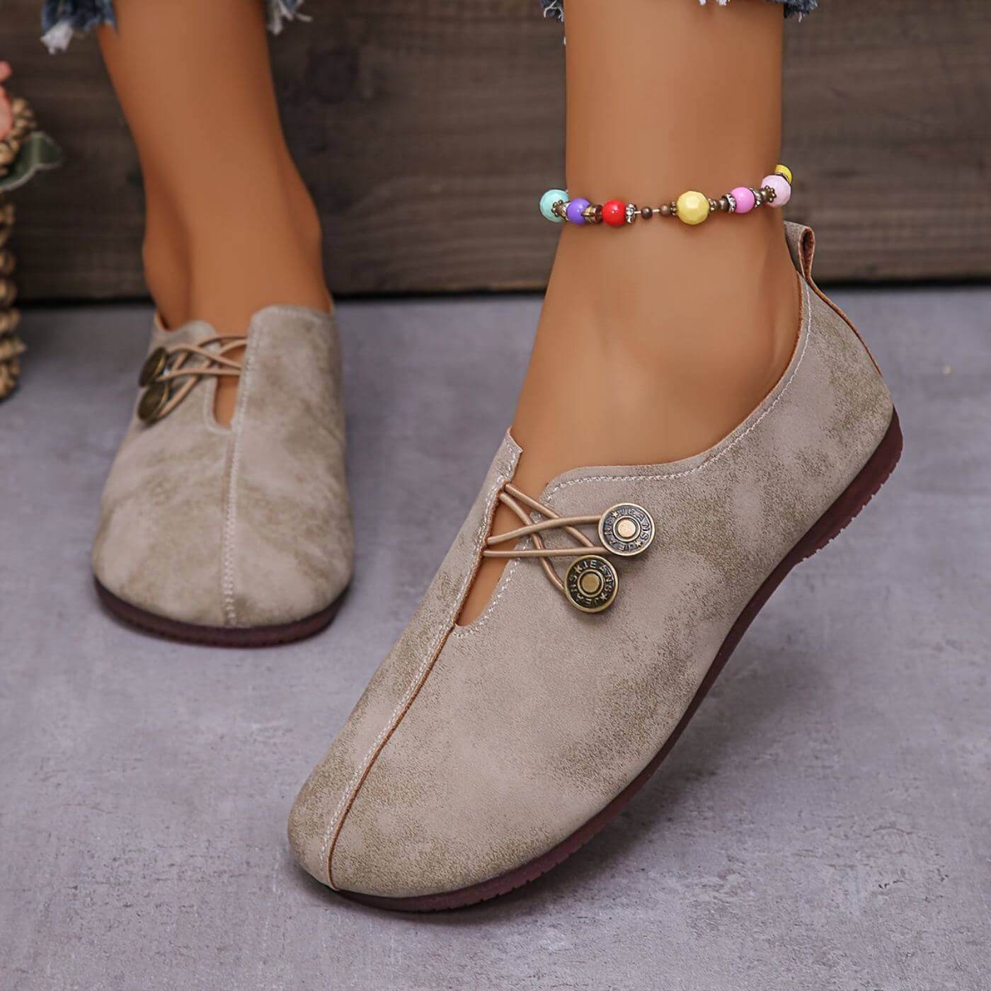 Leni – Stylish Button Closure Flats - Image 3