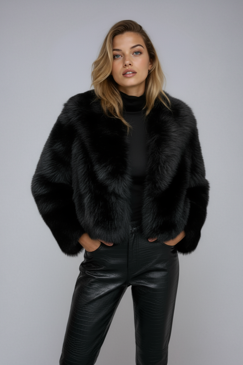 Faux Fur Jacket Women's Cropped Design with Soft Texture - Image 2