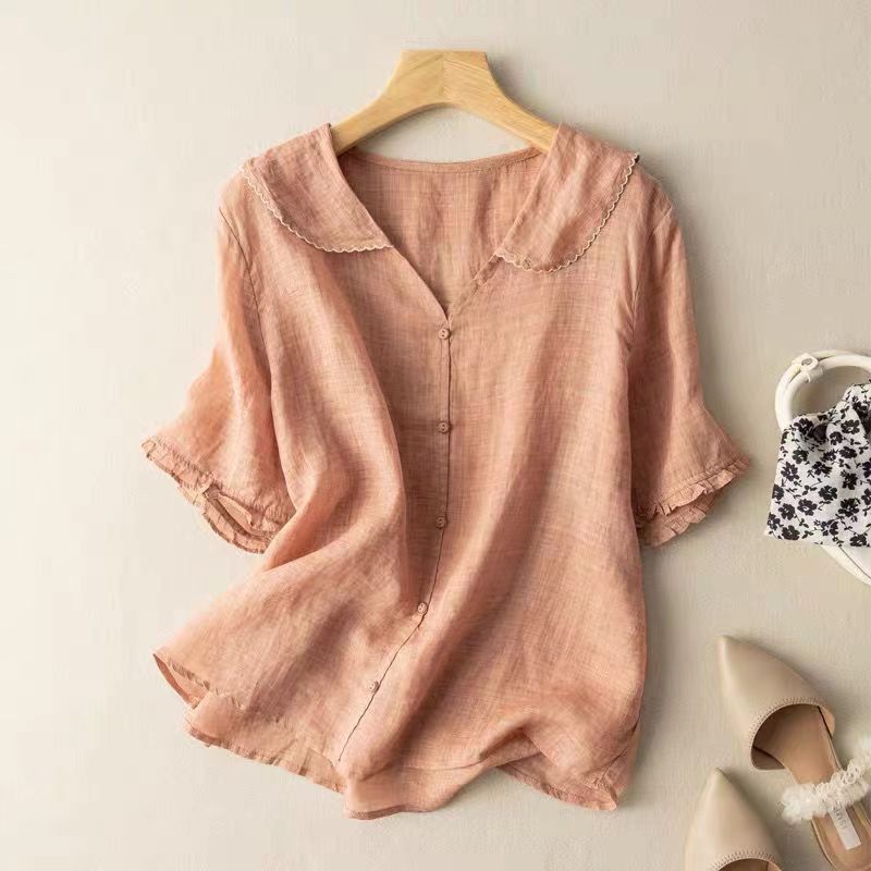 Theresa – Button Front Scalloped Collar Blouse - Image 2