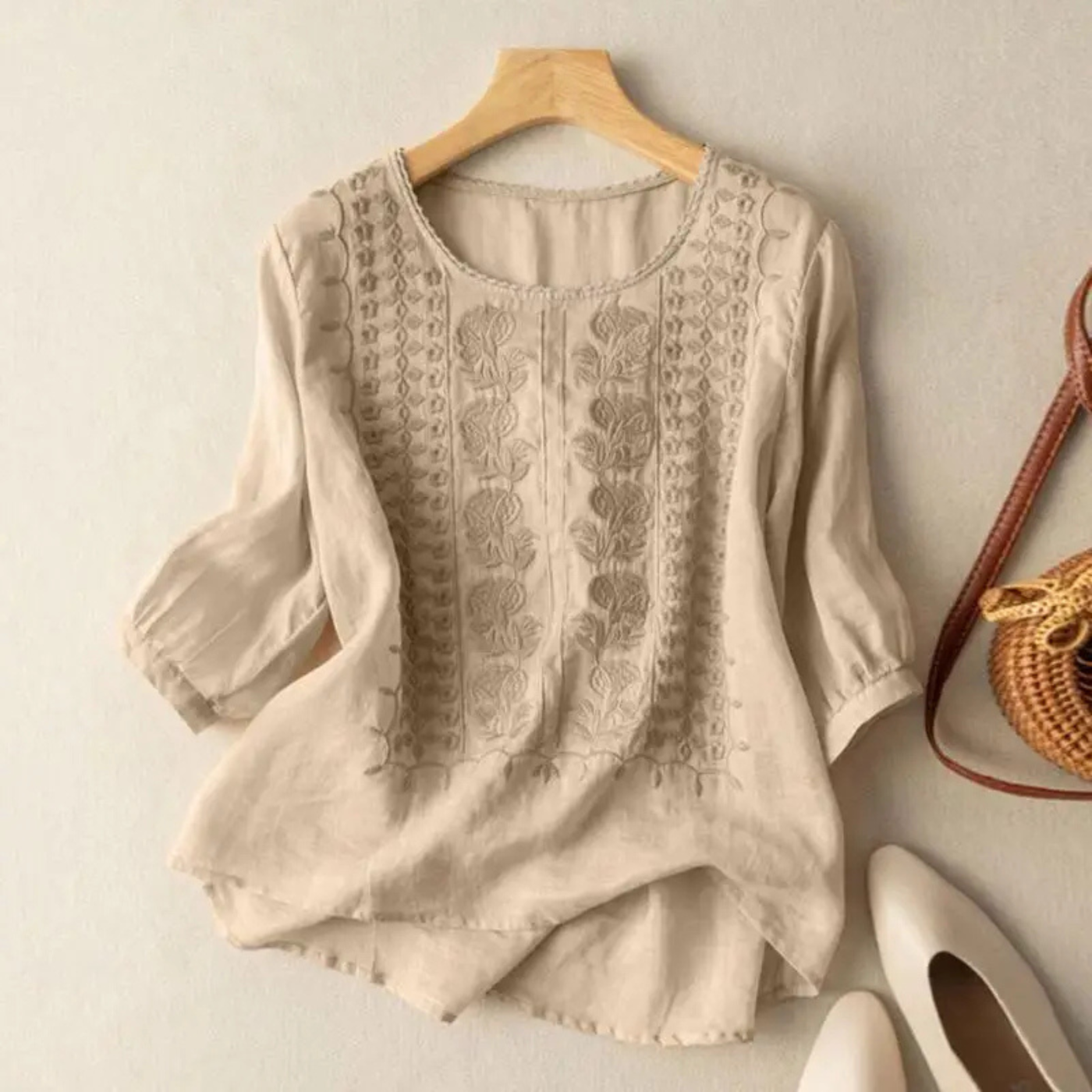 Cecilia – Embroidered 3/4 Sleeve Blouse - Image 2