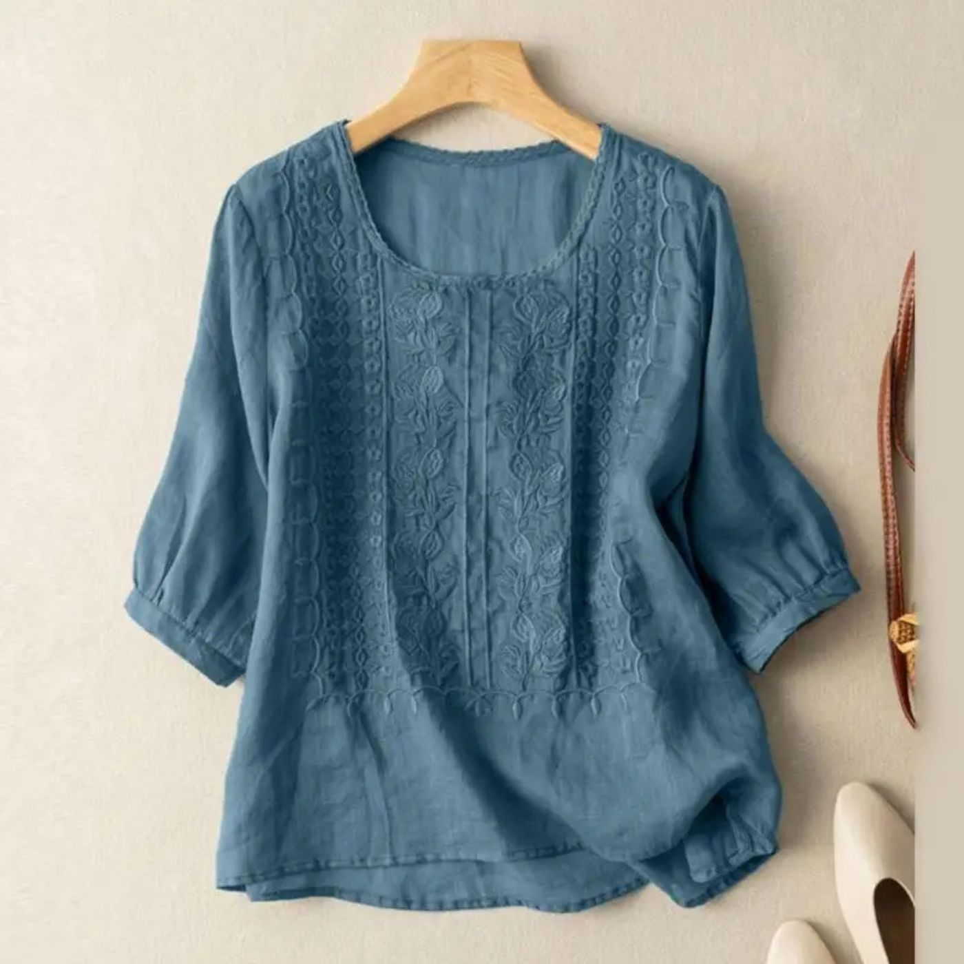 Cecilia – Embroidered 3/4 Sleeve Blouse - Image 3
