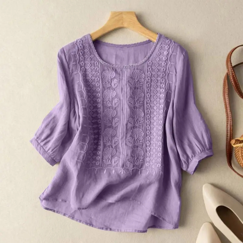 Cecilia – Embroidered 3/4 Sleeve Blouse - Image 4