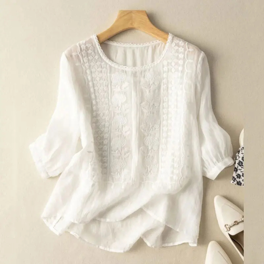 Cecilia – Embroidered 3/4 Sleeve Blouse - Image 5