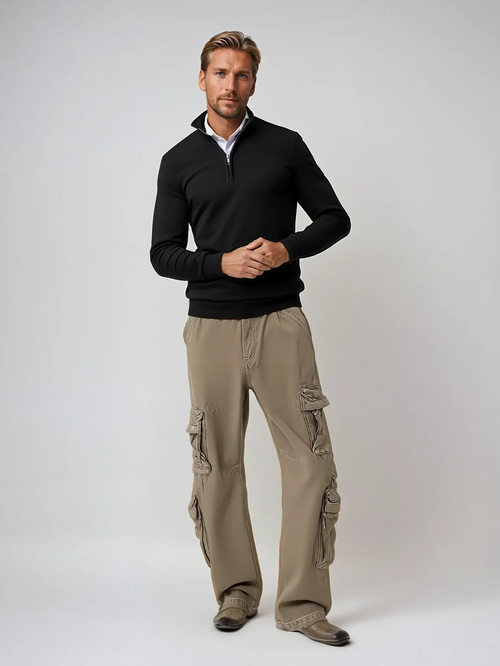 Men's jacket with a quarter-length zipper, loose fit, and ribbed hem - J&B; - 7 - Elvaroza.com