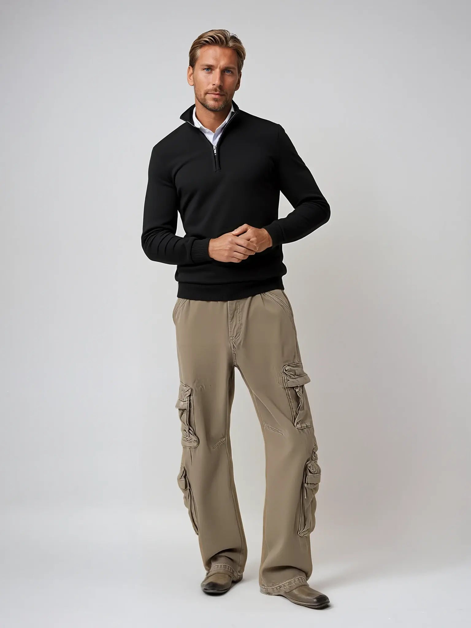 Men's jacket with a quarter-length zipper, loose fit, and ribbed hem - J&B; - 7 - Elvaroza.com